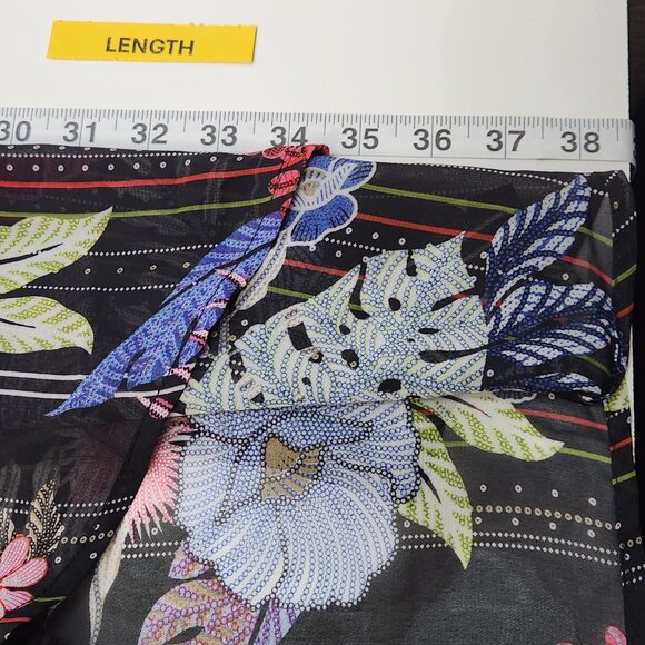 R & B Sheer Floral Kimono Top Womens 2X Black Plus Duster Open Front Boho PP03X - Picture 7 of 7